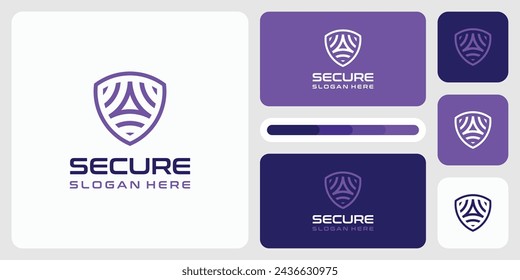 Vector logo design of shield shape and geometric signal wave in modern, simple, clean and abstract style.