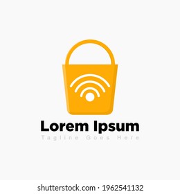 Vector logo design for a shopping bag with internet network icons. Can be used for online shop business. Logo design