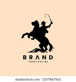 Vector logo design of silhouette of a horse rider (Cowboy) holding a rope. Horse racing logo tamplate