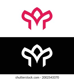 Vector Logo Design Simple Combination Letter M And Lotus Flower