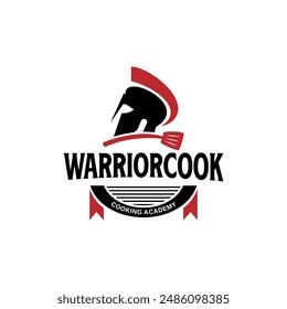 Vector logo design for a soldier's helmet and cooking utensils, useful for cooking courses or schools to become a chef