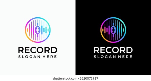 Vector logo design of sound wave and microphone in circle with modern, simple, clean and abstract style. Icon for business, sound, entertainment and personal branding.