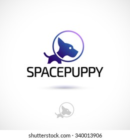 Diseño de logotipo vector, icono de símbolo de cachorro espacial. Plantilla de logotipo.