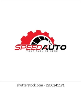 Vector logo design of speedometer and gear.