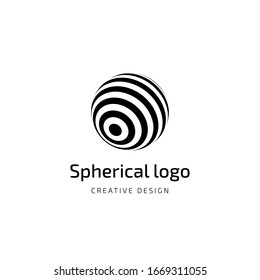 Vector logo design. Spherical globe icon with text. Template of logotype for business, communication, analytics, consult, education of world value.