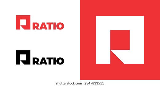 Vector logo design with a square and a geometric capital letter R. Sans Serif modern font.