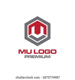 Vector logo design stands for mu in hexagon for business