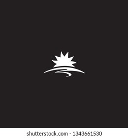 vector logo design of sunlight in the horizon of the sea. Background black.