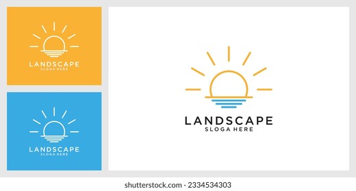 Diseño del logotipo vectorial de la luz solar en el horizonte del mar