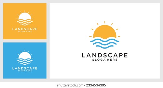 Vector logo design of sunlight in the horizon of the sea