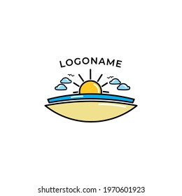 Vector logo design of sunrise beach with flat style. This logo is good for beach event brand, vacation brand, shop brand,etc 