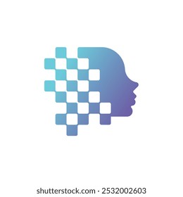 Vector logo design technology brain technology logo head with pixel concept