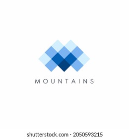 Plantilla de diseño del logotipo del vector. Letra abstracta icono de píxel M. Mountains. 