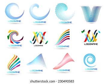 Vector Logo Design Template . Abstract Colorful Stripe Icon . Curved Lines on White Background . 