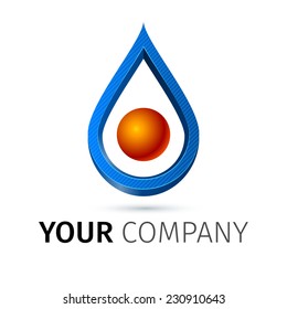 Vector logo design template. Abstract blue water drop, wave shape. 