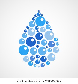 Vector logo design template. Abstract blue water bubbles drop icon. Business,  technology, nature, ecology symbol
