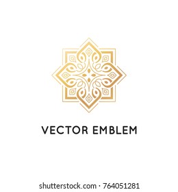 Vector logo design template - abstract symbol in ornamental arabic style - emblem for luxury products, hotels, boutiques, jewelry, oriental cosmetics, restaurants, shops and stores 