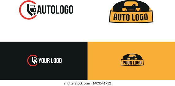 Vector logo design template for auto parts service or taxi with car silhouette and sign shape. - Vector set