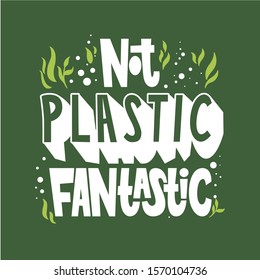 Vector logo design template and badge in trendy style and hand-lettering phrase stop using plastic - zero waste concept, recycle, reuse, reduce - ecological lifestyle, sustainable development - vector