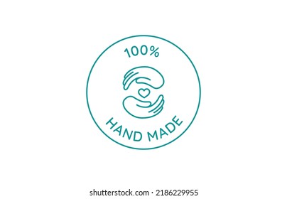 Vector logo design template and badge in simple linear style - handmade badge, 100% hand made - sign for hand crafted packaging products