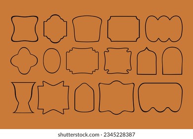 Design-Vorlage und Abzeichen für Vektorlogo in schlichtem, linearem Stil - Blumenelemente und Rahmen, Verpackung organischer Produkte, handgefertigte Waren, Plakate, Drucke
