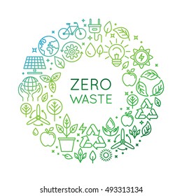 Vector logo design template and badge in trendy linear style - zero waste concept, recycle and reuse, reduce - ecological lifestyle and sustainable developments icons - Shutterstock ID 493313134
