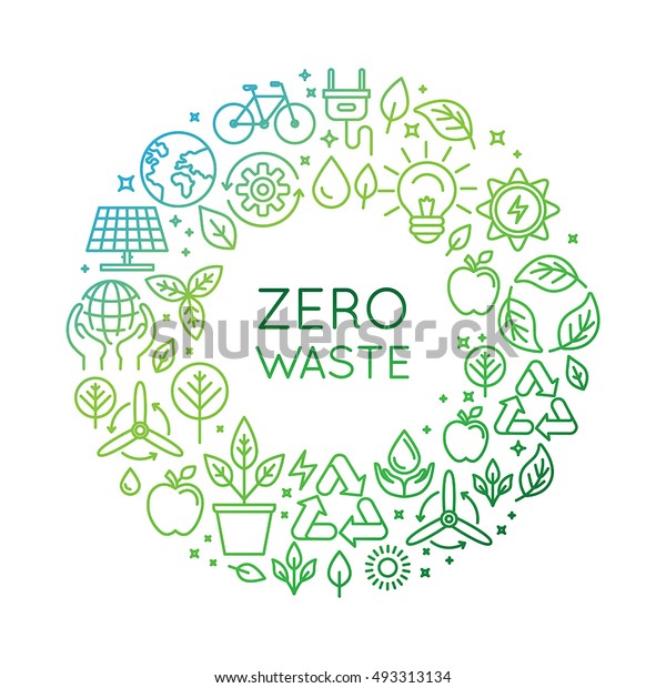 Vector logo design\
template and badge in trendy linear style - zero waste concept,\
recycle and reuse, reduce - ecological lifestyle and sustainable\
developments icons