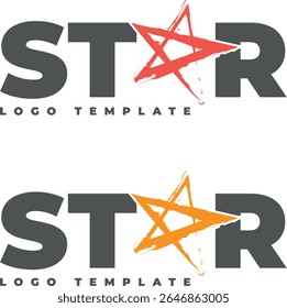Vector logo design template with bold “STAR” text and a red brushstroke star replacing the letter A, perfect for modern, dynamic and creative branding.