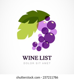 Vector Logo Design Template. Branch Of Grape With Leaves. 