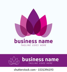Vector logo design template for business, company, association, application, icon or button with futuristic color. Simple Purple Lotus Flower. Leaves Crown