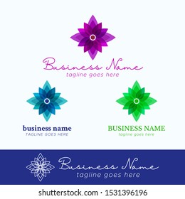 Vector logo design template for business, company, association, application, icon or button. Set of Geometric Blossom with fresh color. Blue Purple Green