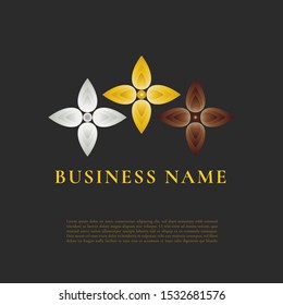 Vector logo design template for business, company, association, application, icon or button with futuristic color. Triple Blossom with gold, silver and bronze style.