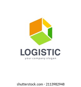Vector logo design template for business. Abstract box, package. Left up arrow.