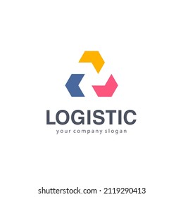 Vector logo design template for business. Abstract box, package. Arrows in different directions.