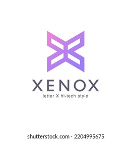 Vector logo design template. Butterfly icon. Letter X hi-tech style.