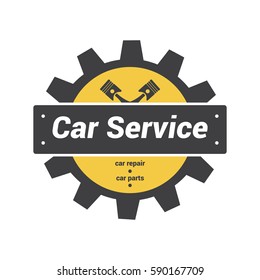 Vector logo design template for car service in grey and yellow colors. Auto parts service icon. Illustration of the gear. Creative logotype for auto repair. EPS10.