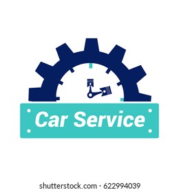Vector logo design template for car service isolated on white background. Auto parts service icon. Creative logotype for auto repair. EPS10. Illustration of the gear with pistons.