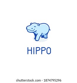 Vector logo design template - cartoon happy hippo. Contour vector illustration for logo,  emblem, badge, insignia.