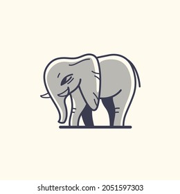 Vector logo design template - cartoon happy elephant. Contour vector illustration for logo,  emblem, badge, insignia.