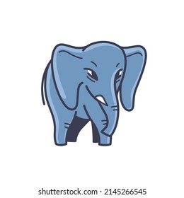 Vector logo design template - cartoon happy elephant. Contour vector illustration for logo,  emblem, badge, insignia.