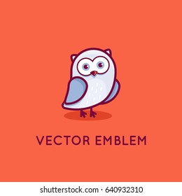 Vector logo design template in cartoon flat linear style - little smart owl - emblem, sticker or badge for kids store, shop, packaging, clothes, company making child goods
