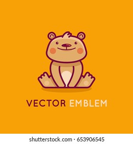Vector logo design template in cartoon flat linear style - little smiling bear - emblem, mascot, sticker or badge for kids store, center, packaging, clothes, company making child goods and products