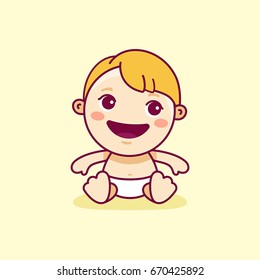 Vector logo design template in cartoon flat linear style - little smiling baby - love and care concept -  emblem, mascot, sticker or badge for kids store,packaging, company making child goods 
