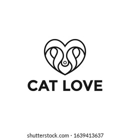 Vector logo design template. Cat Love icon.