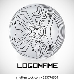Vector Logo Design Template . Circuits in Sphere Form . Technology Icon. 
