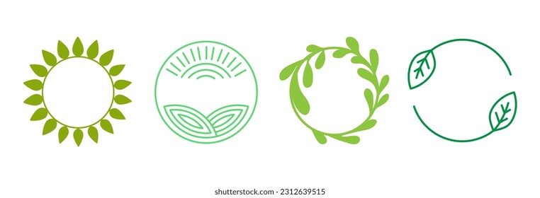 Vector logo design template with copy space for text - design elements and shapes for organic and bio backgrounds, wreath with green leaves, ecology concept