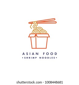 Vector logo design template and emblem or badge. Asian food - noodles. Linear logos