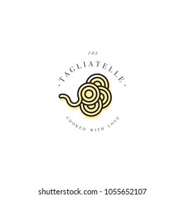 Vector logo design template and emblem or badge. Italian pasta - tagliatelle. Linear logos