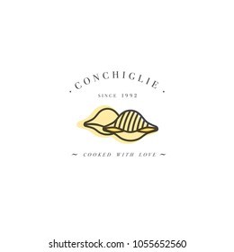 Vector logo design template and emblem or badge. Italian pasta - conchiglie. Linear logos
