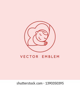 Vector logo design template and emblem in simple line style - happy baby - badge for children store and baby care centers